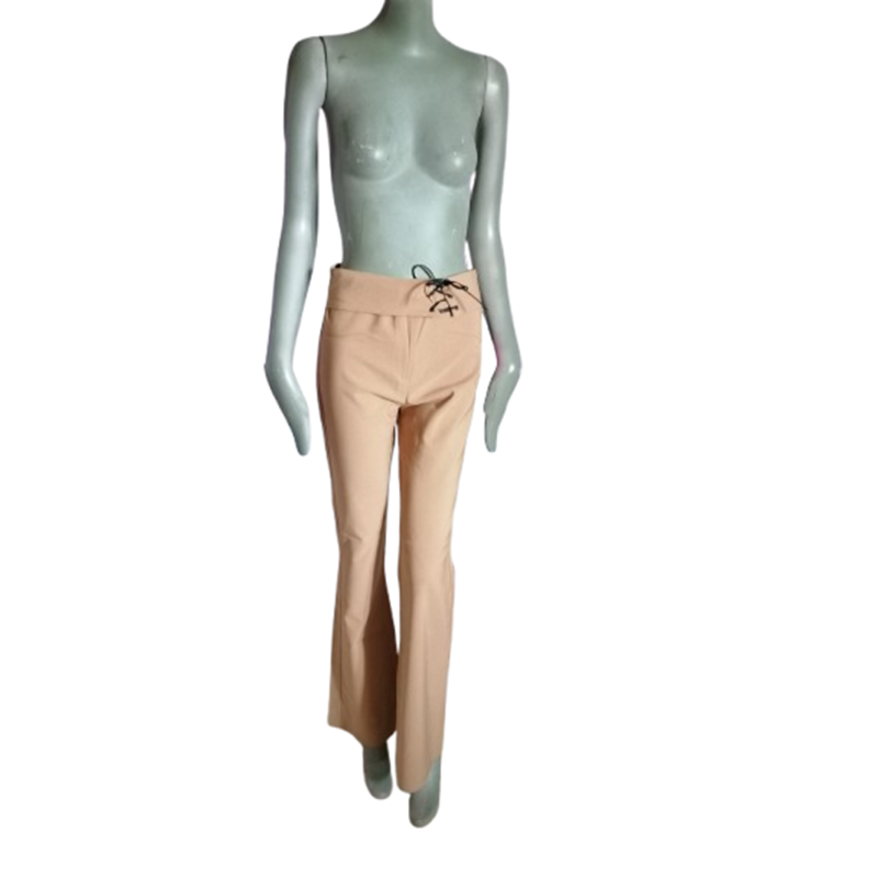 Pantalon rétro Y2K Incandescence beige – coupe flare & détails lacés