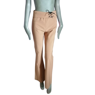 Pantalon rétro Y2K Incandescence beige – coupe flare & détails lacés