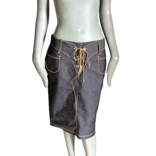 Saia jeans assimétrica lacing - Marina Rinaldi Voyage (amostra)