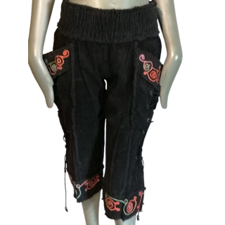 Pantacourt velours coton brodé bohème Taille L comme neuf