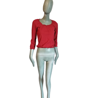Top Red Stretch Henry Cotton's New T42 - 3/4 Smocked Sleeves