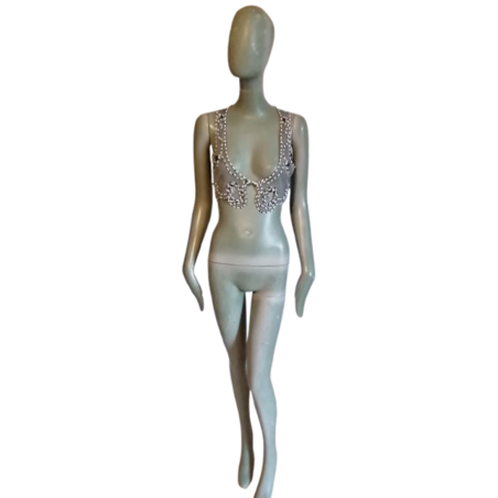 Top Bustier Malìparmi Beaded Handmade Black Gray White Bohemian Luxury