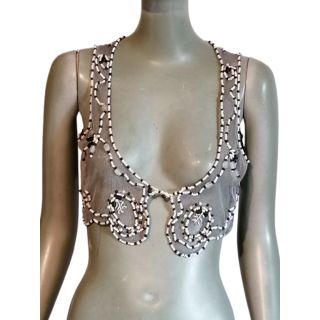 Top Bustier Malìparmi Perlen Handgemachte schwarz grau weiße böhmische Luxus