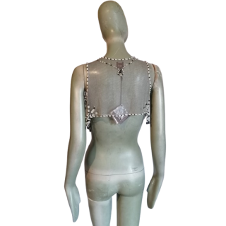 Top Bustier Malìparmi Kralen Handgemaakte Zwart Grijs White Boheemse Luxe