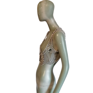 Top Bustier MalìParmi con cuentas Hecho a mano Gris Blanco Blanco Bohemio
