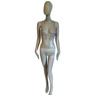Top Bustier MalìParmi con cuentas Hecho a mano Gris Blanco Blanco Bohemio