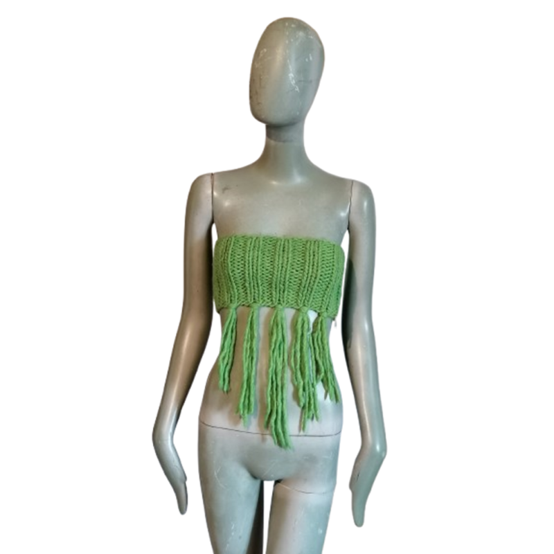 Top headband Trussardi Jeans malla verde con flecos