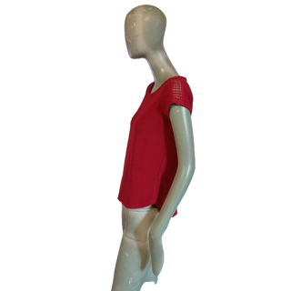 Top vintage rouge Camaïeu Y2K col bateau stretch
