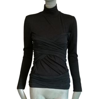 Sublime Sweater rolado colarinho drapeado preto - skingting bustier efeito
