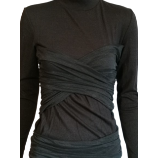 Sublime pull col roulé drapé noir – effet bustier sculptant