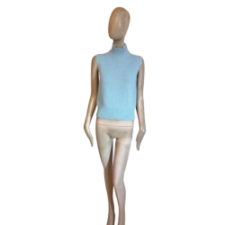 Ärmellose Pullover Angora Blaue Wolle Y2k Col Collet T42