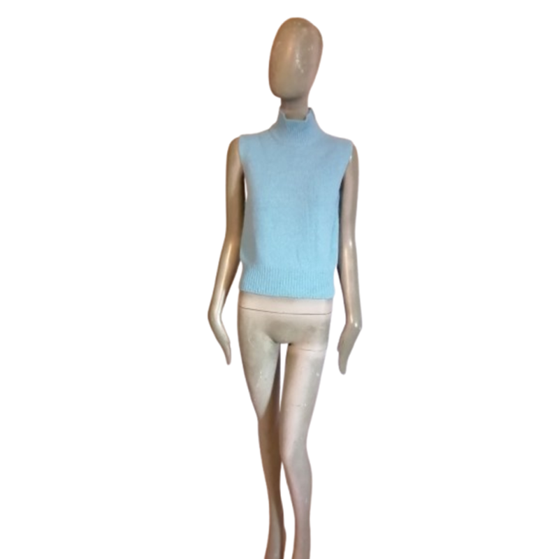Pull sans manches angora laine bleu Y2K col montant T42