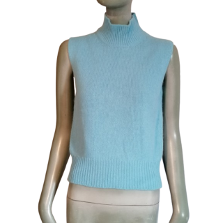 Pull sans manches angora laine bleu Y2K col montant T42