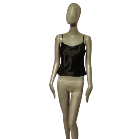 Simultaneous Black Satin Top Y2k neun Etiketten IT42
