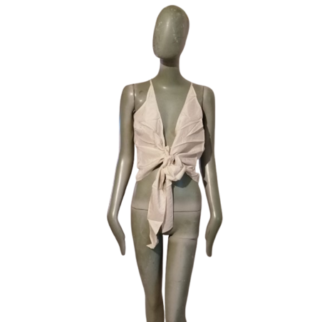De volta nua Borgofiori Ecru Silk Knotted na frente de Y2K