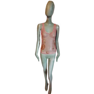 Vintage Y2K Mesh Top Pink Sequins - Jiwon Park
