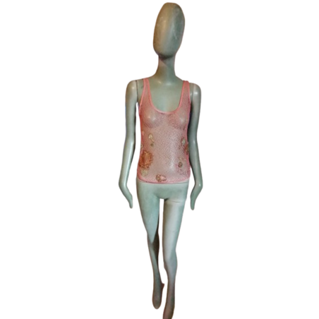 Vintage Y2K Mesh Top Pink Pailletten - Jiwon Park