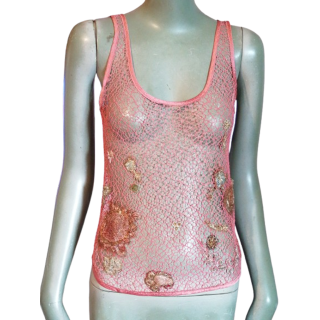 Vintage Y2K Mesh Top Pink Sequins - Jiwon Park