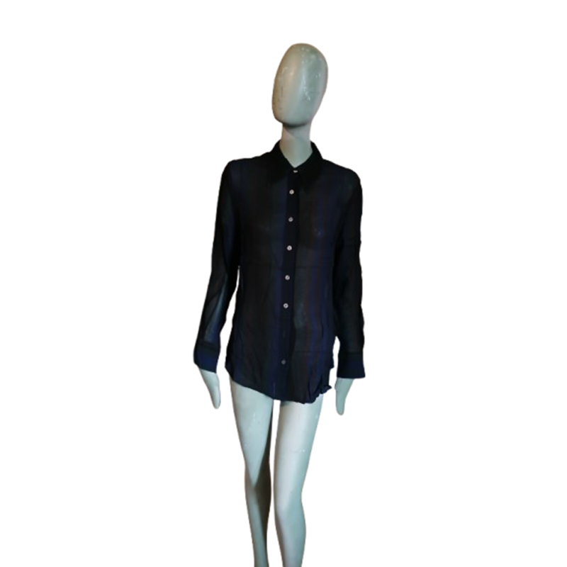 Zara Woman chemisier sheer rayé Y2K 100 % viscose
