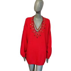Suéter de joya roja vintage de gran tamaño 80s