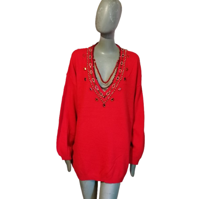 Suéter de joya roja vintage de gran tamaño 80s