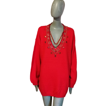 Suéter de joya roja vintage de gran tamaño 80s