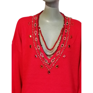 Vintage red jewel sweater Oversize 80s