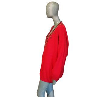 Pull bijou vintage rouge oversize années 80