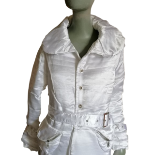 Weiße lange Y2k-Jacke mit Gürtel