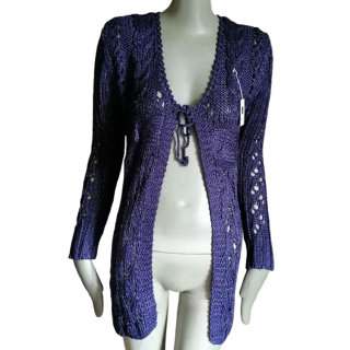 Cardigan Y2K Blue Crochet Indigo - New Deadstock
