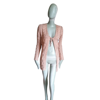 Brown Cardigan Long Long Mesh Oatenede Beauty Woman