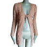 Cardigan marron-clair long maille ajourée Beauty Woman