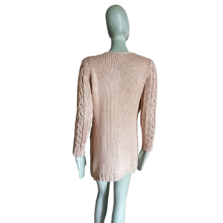 Cardigan marron-clair long maille ajourée Beauty Woman