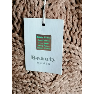 Cardigan marron-clair long maille ajourée Beauty Woman