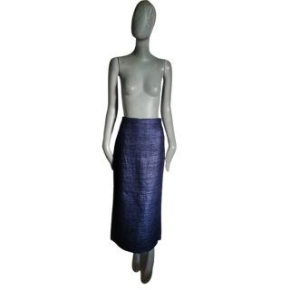 Gonna lunga vintage eleganza 100% seta blu notte - nuovo