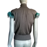 Suéter Paola Frani Merino y plumas reales nuevas condiciones