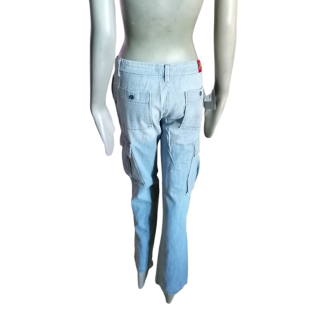 Calças de carga vintage Indian Rose Céu azul 100% algodão