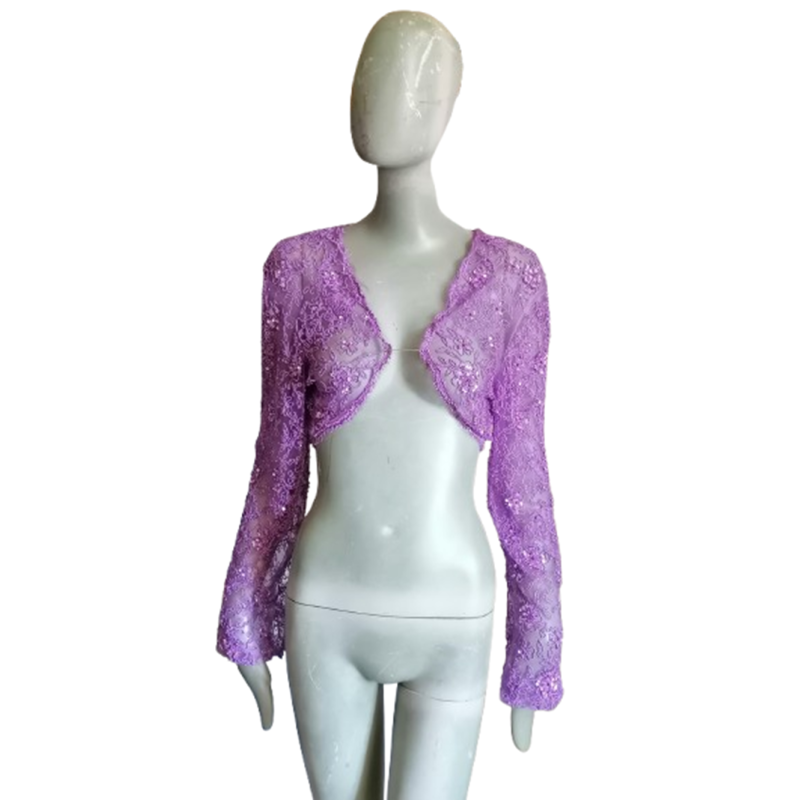 Boléro vintage lilas brodé sequins – pièce atelier cérémonie