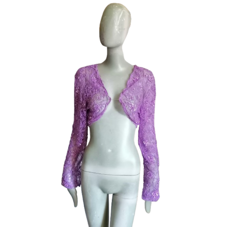 Boléro vintage lilas brodé sequins – pièce atelier cérémonie