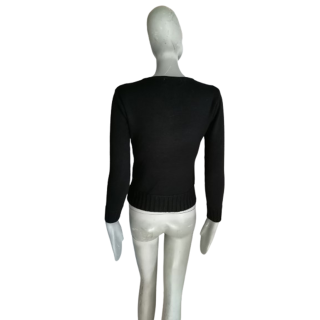 Pull vintage Y2K noir fleurs strass SZ Fashion pré-2008