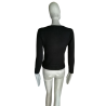 Pull vintage Y2K noir fleurs strass SZ Fashion pré-2008