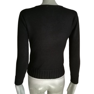 Pull vintage Y2K noir fleurs strass SZ Fashion pré-2008