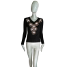 Pull vintage Y2K noir fleurs strass SZ Fashion pré-2008