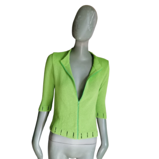 Cardigan maille design prototype showroom vert anis