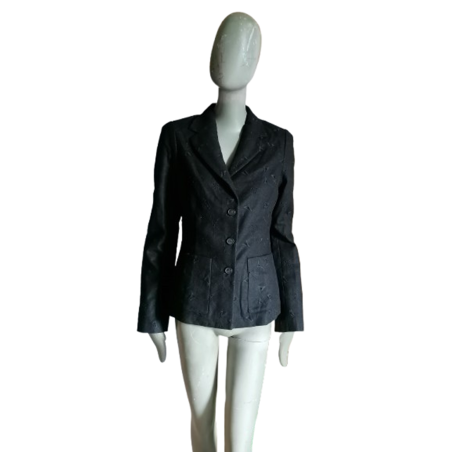 Archief Simultaneous Jacquard Black Wol Blazer Jacket met label