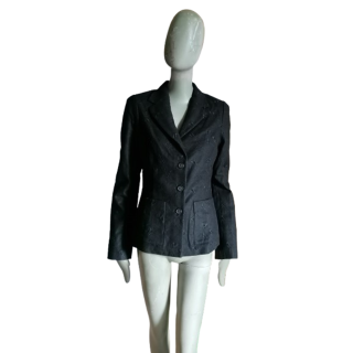 Archivio Simultaneous Giacca Blazer in lana nera Jacquard con etichetta