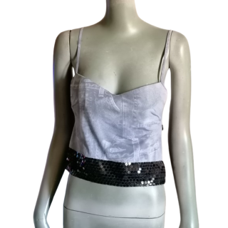 Versace Jeans Couture – Top Y2K à Sequins Noir & Argent