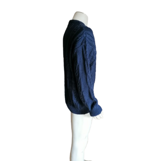 Pull Aran Vintage Bleu Marine – Grosse Maille Torsadée