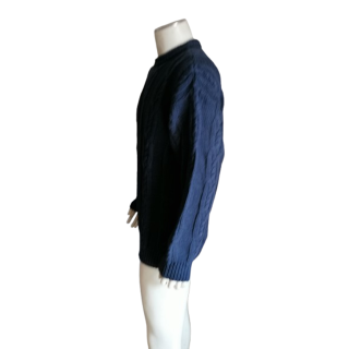 Pull Aran Vintage Bleu Marine – Grosse Maille Torsadée