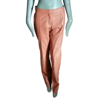 Pantaloni volant in pelle da cammello marrone - Made in Italy